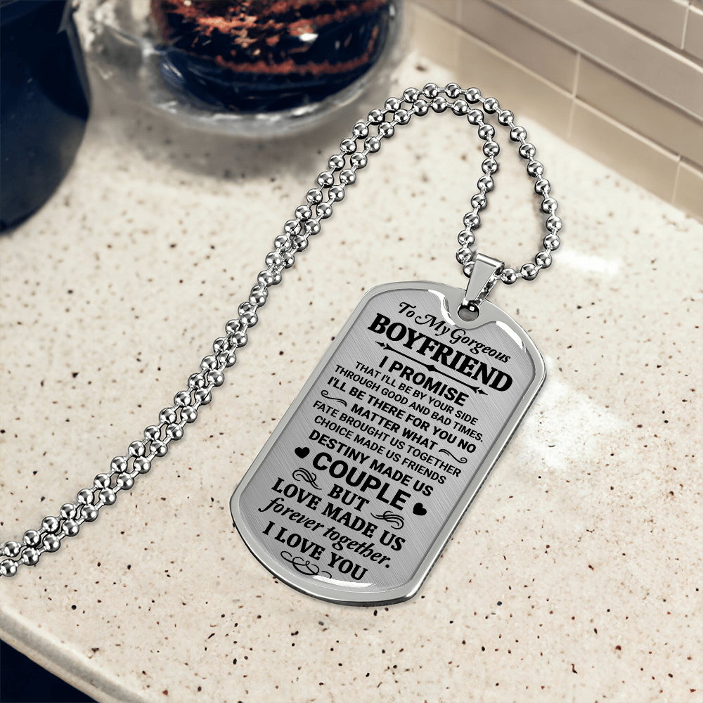 To My Gorgeous Boyfriend – Dog Tag Necklace, Forever Love Gift, Meaningful Jewelry for Him