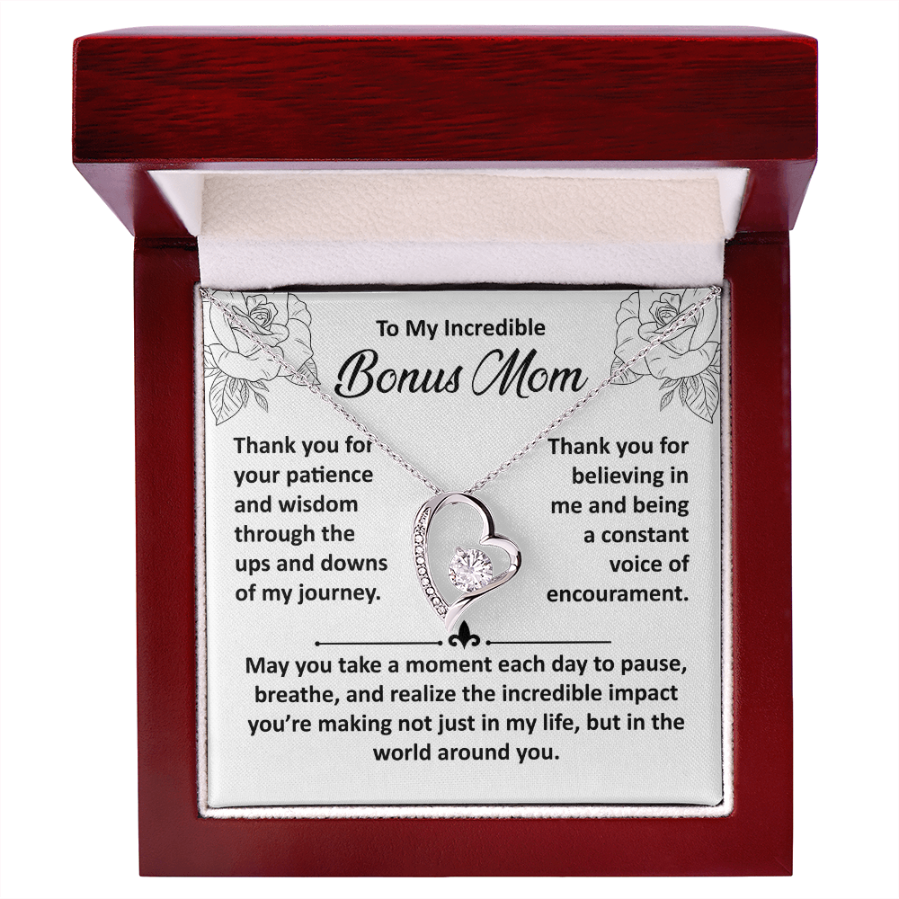 To My Bonus Mom Gifts, Mothers Day Gifts, Bonus Mom Gifts from Daughter - Stunning Forever Love Pendant, Mom Jewellery Gifts