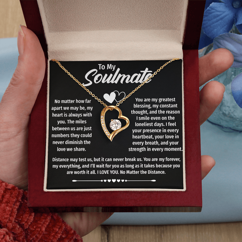 To My Soulmate – No Matter the Distance, Heartfelt Love Necklace to Show Your Unbreakable Bond, Perfect Long-Distance Relationship Gift for Him or Her