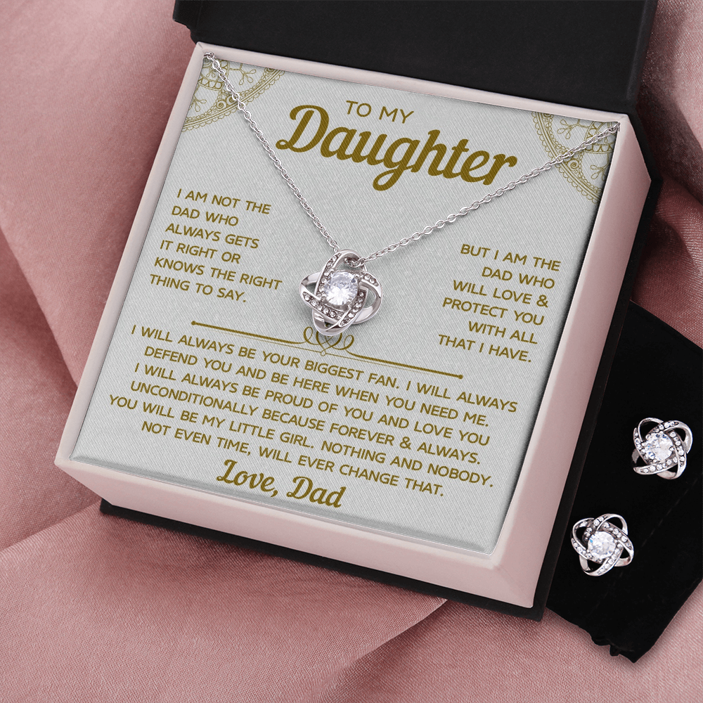 To My Daughter – Love Knot Necklace & Earring Set, A Heartfelt Gift from Dad