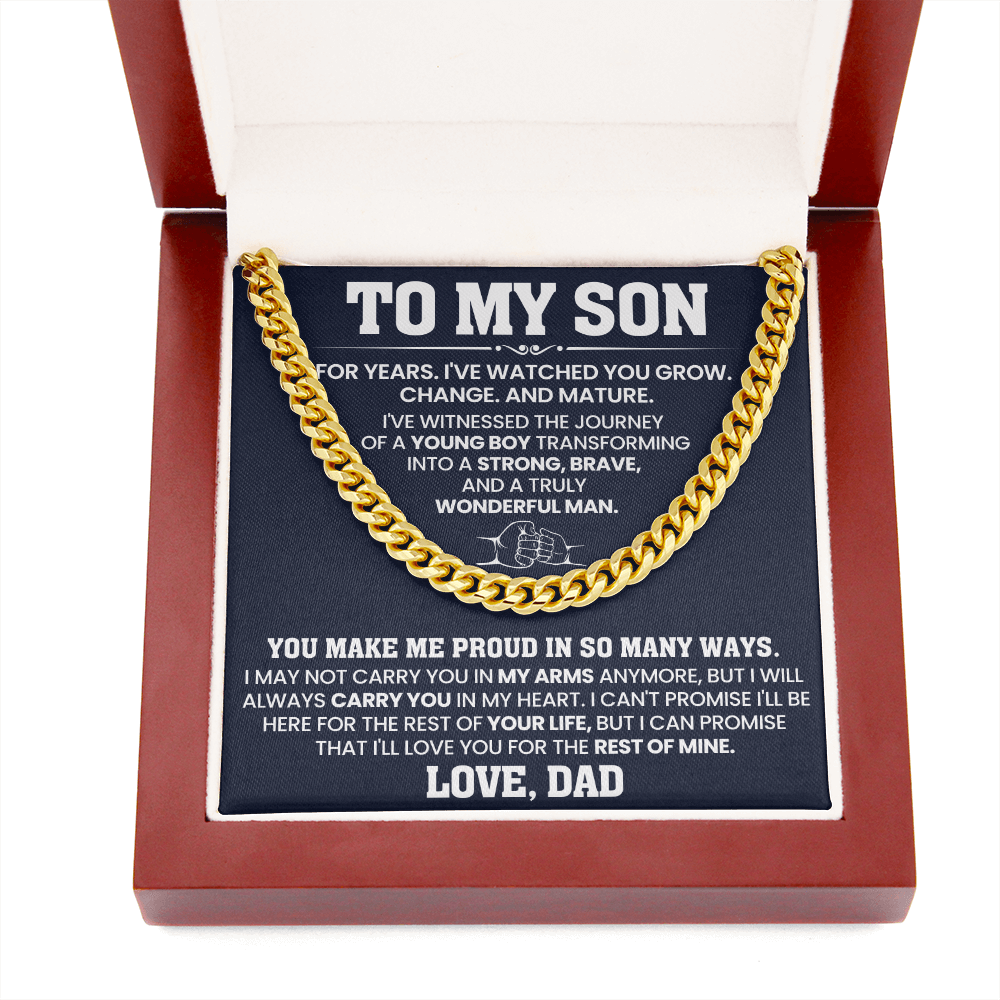 To My Son Cuban Chain Necklace, Jewelry From Dad Mom