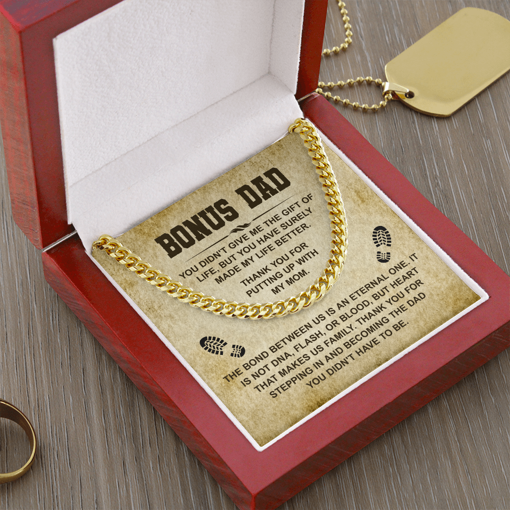 To My Step Dad Cuban Chain Necklace Father's day Gifts for dad from son & Daughter, Birthday Gifts for Stepdad