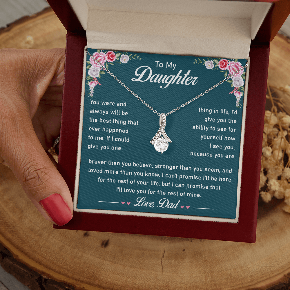 Daughter Necklace - Cubic Zirconia Pendant With Heartfelt Message Card