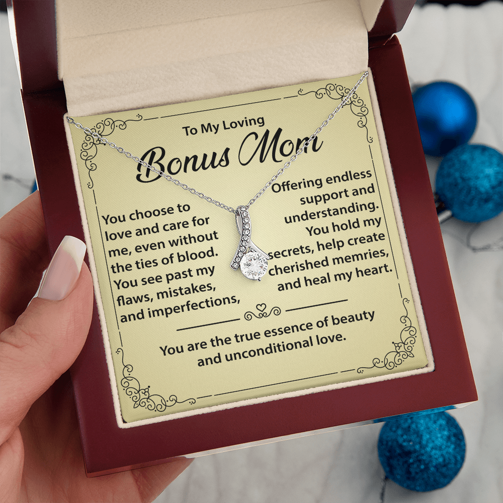 Best Gift for Bonus Mom - Alluring Beauty Necklace from Daughter or Son, Mother Daughter Necklace