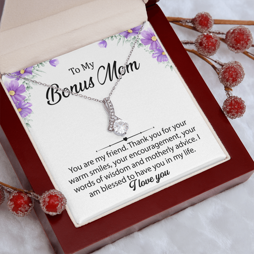 To My Bonus Mom Gifts, Gifts for Step Mom - Elegant Alluring Beauty Necklace for Her, Bonur Mom Jewelry Gifts
