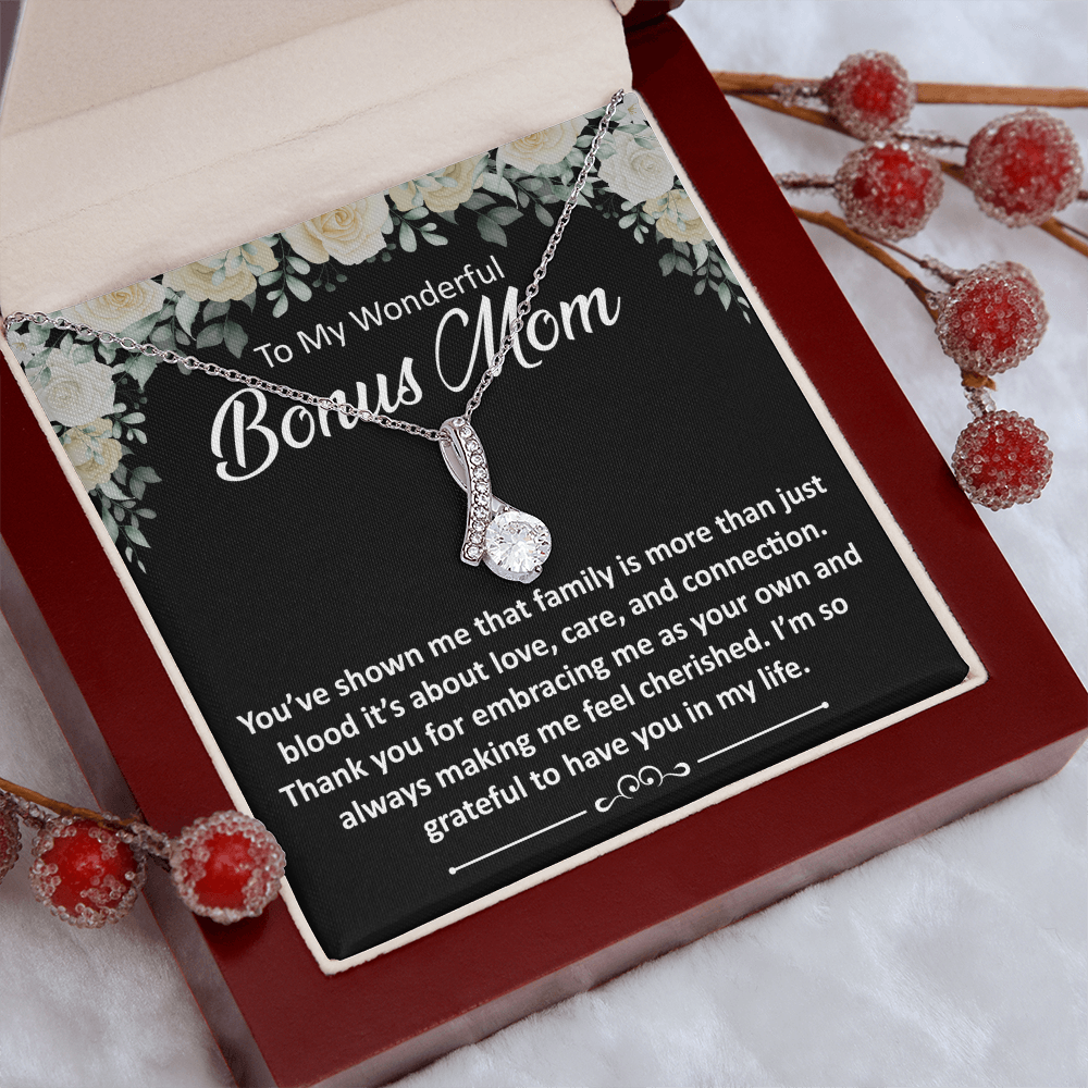 To My Step Mom Gifts, Bonus Mom Gifts from Daughter - Alluring Beauty Necklace, Mom Jewelry Gift