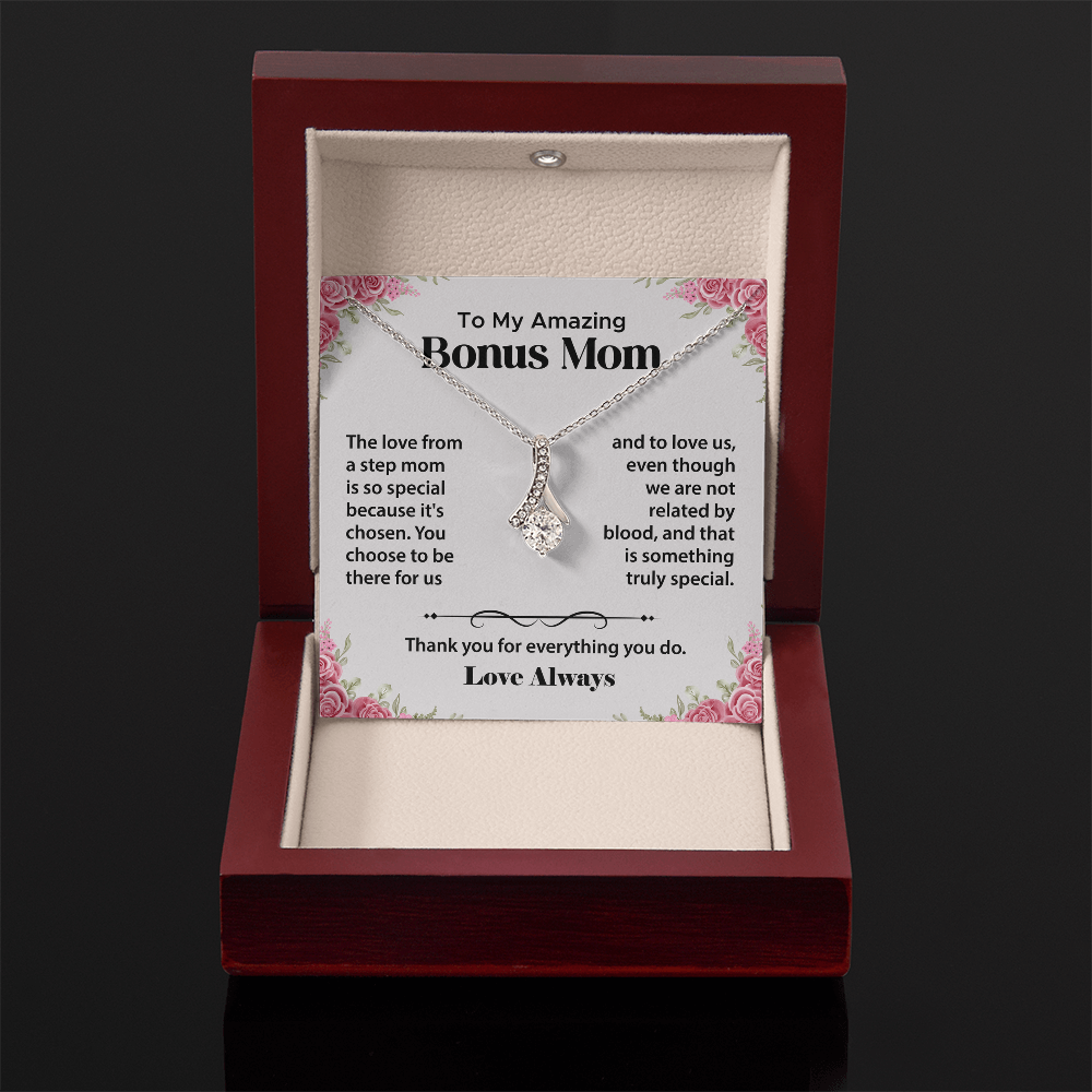 To My Bonus Mom Gifts from Daughter, Step Mom Gifts from Son - Alluring Beauty Necklace, Jewellery Gifts