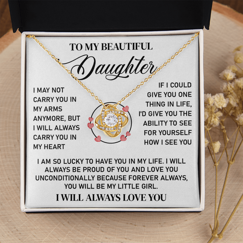 Gift for Sweet Daughter - I Am So Lucky to Have You in My Life - Love Knot Necklace