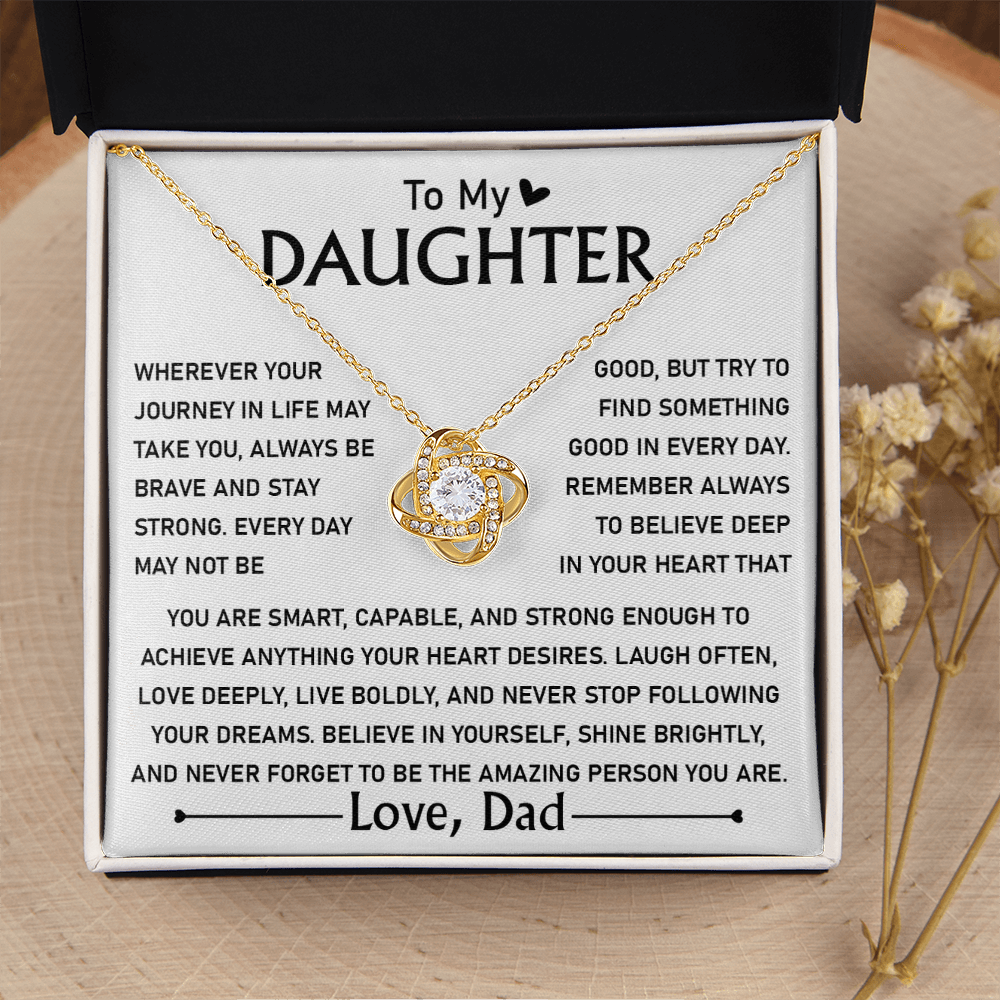 To My Daughter Love Knot Necklace Gift With Heartfelt Message Card