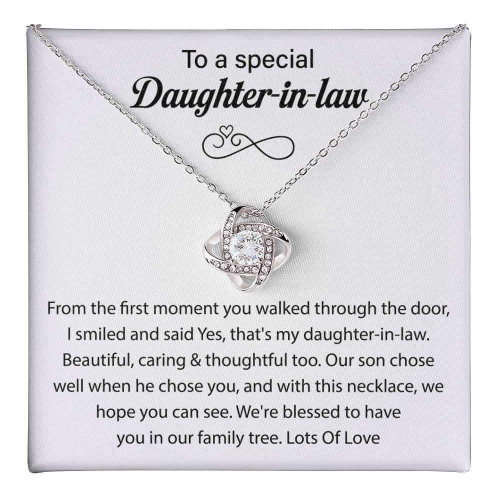 To My Daughter-in-law, We Both Love the Same Man, Love Knot Necklace