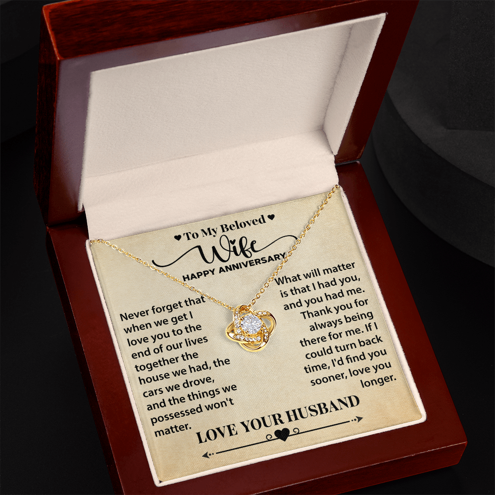 Anniversary Gift for Wife – Elegant Love Knot Necklace, A Jewelry Keepsake from Husband