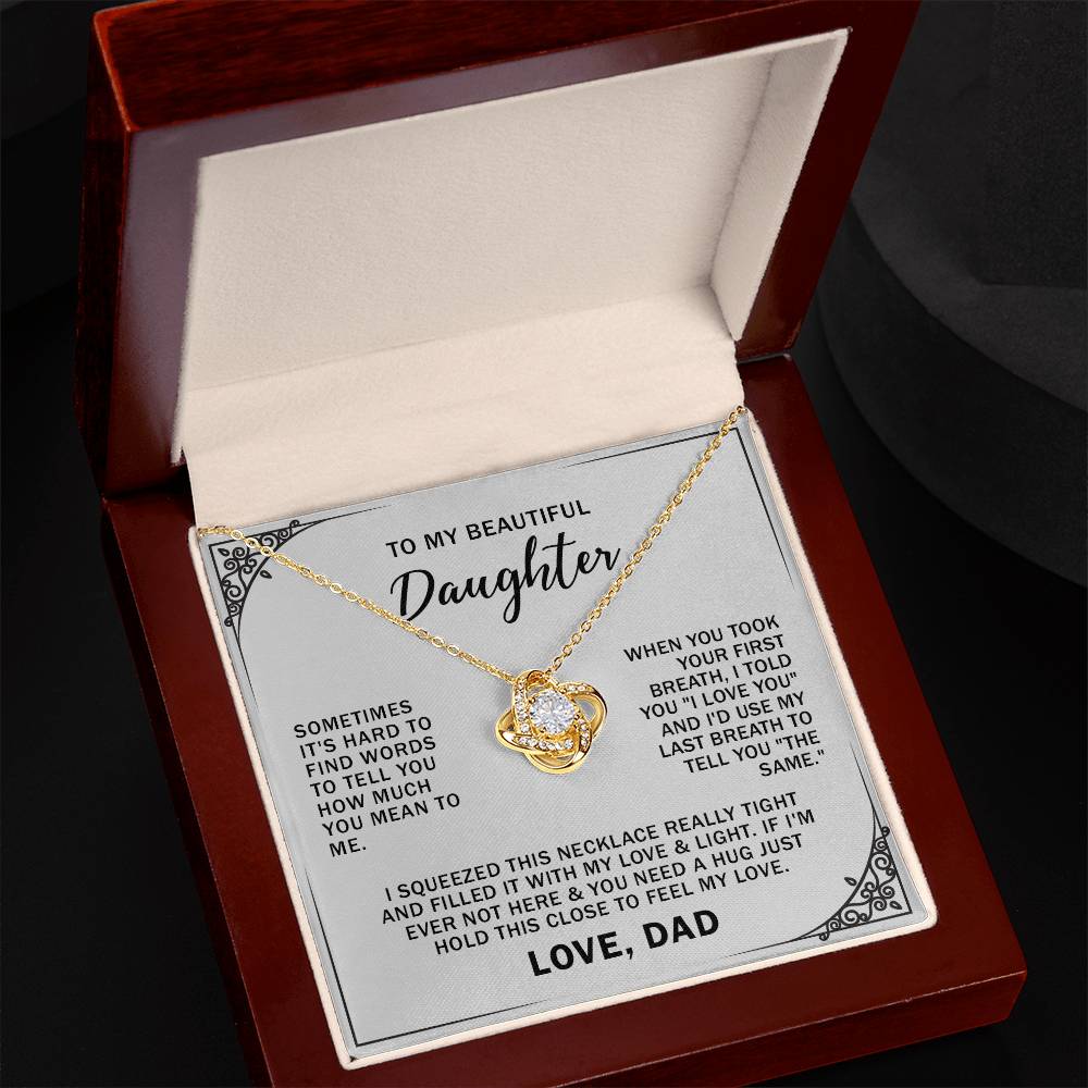 To My Daughter Love knot Necklace with Message Card and Gift Box, Daughter Gift