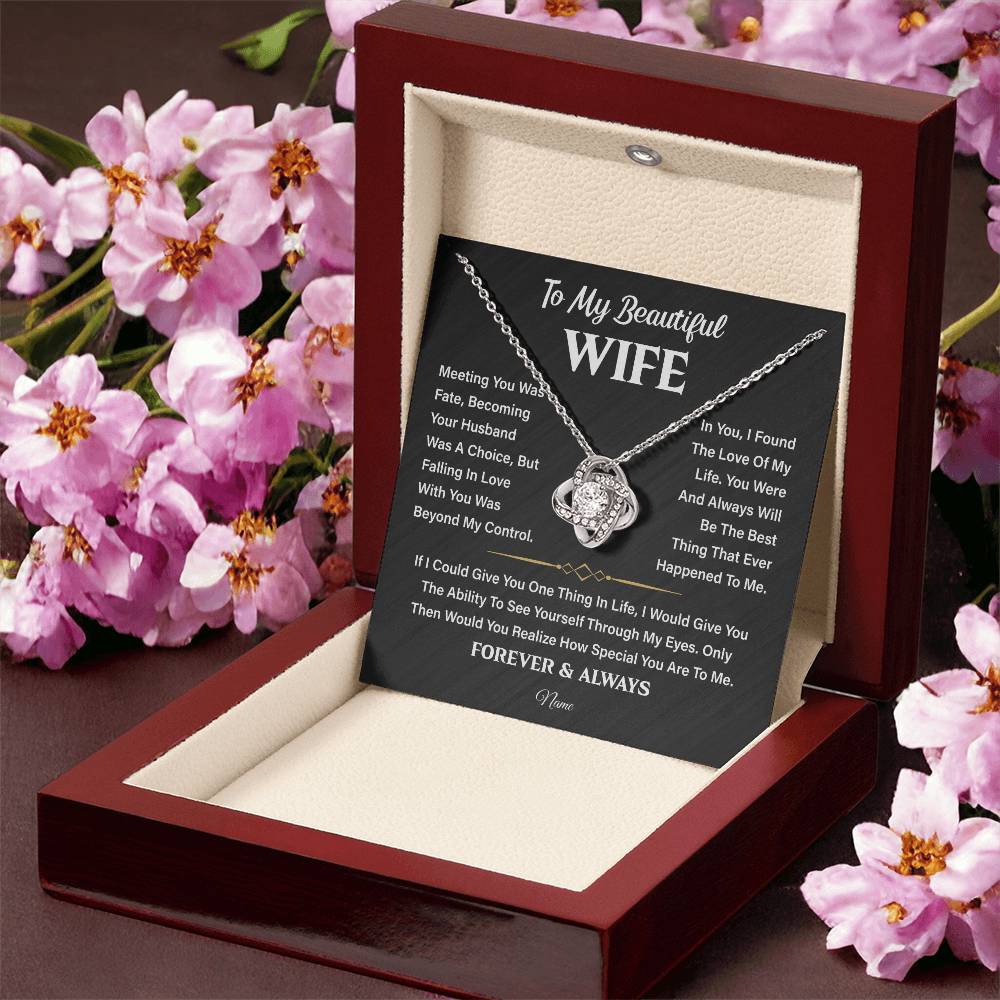 Custom Love Knot Necklace Gift for My Beautiful Wife – Romantic Valentine's or Birthday Jewelry from Husband
