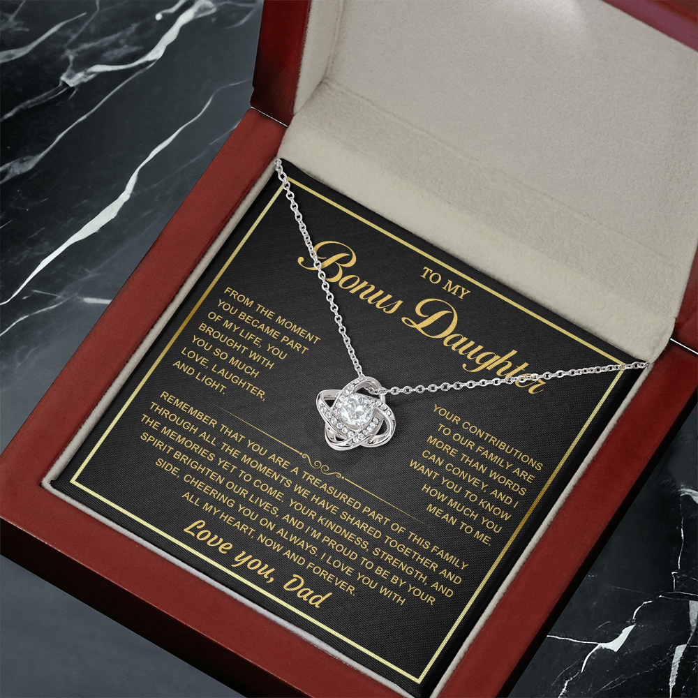 Love Knot Necklace Gifts for Bonus Daughter, Christmas Gifts for Daughter from Mon & Dad