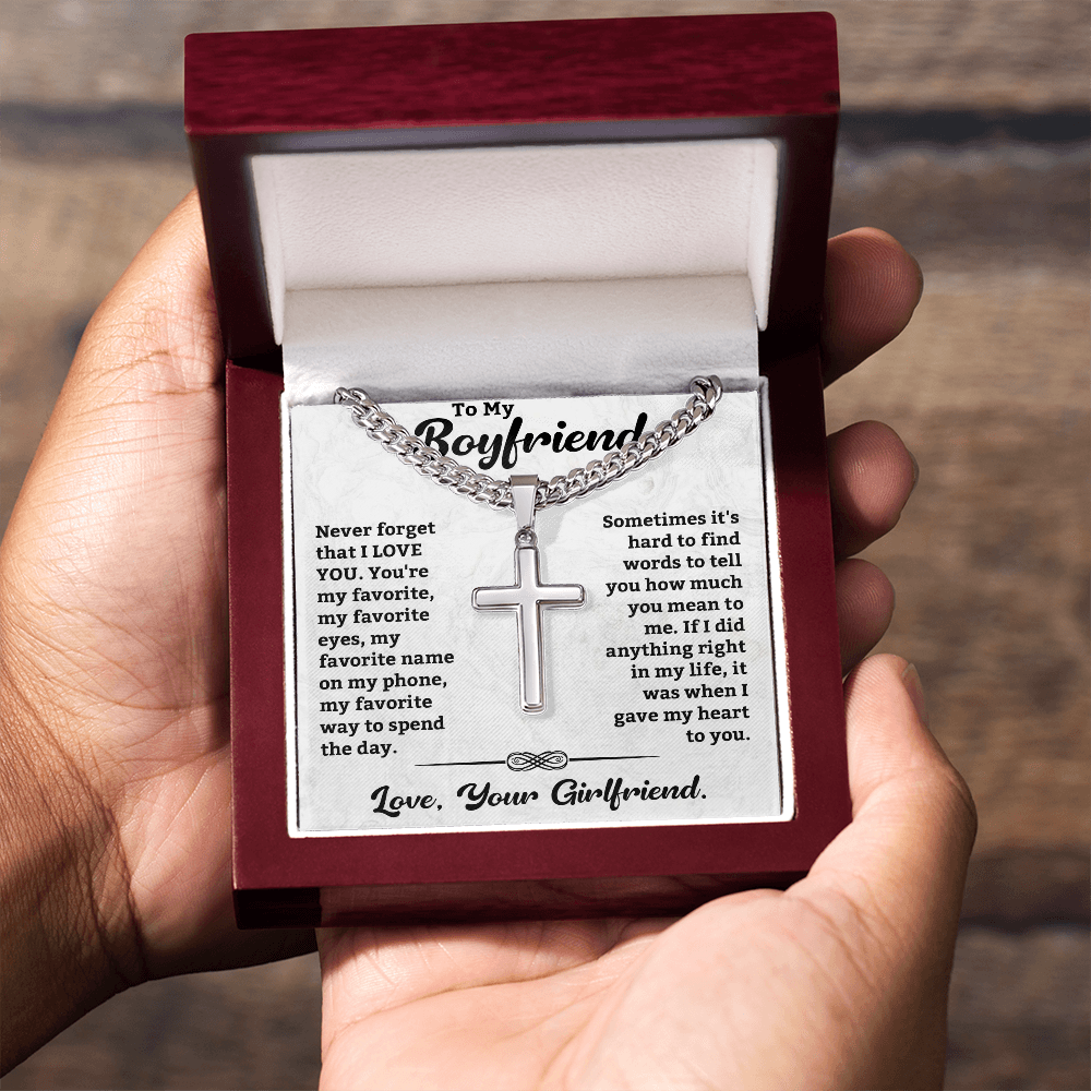To My Boyfriend – Cuban Link with Artisan Cross, Meaningful Valentine's Gift