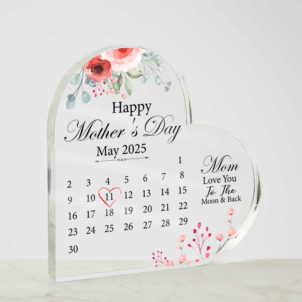 Mom Acrylic Heart - Beautiful Heart Plaque Gift for Mother's Birthday, Best Mom Gifts