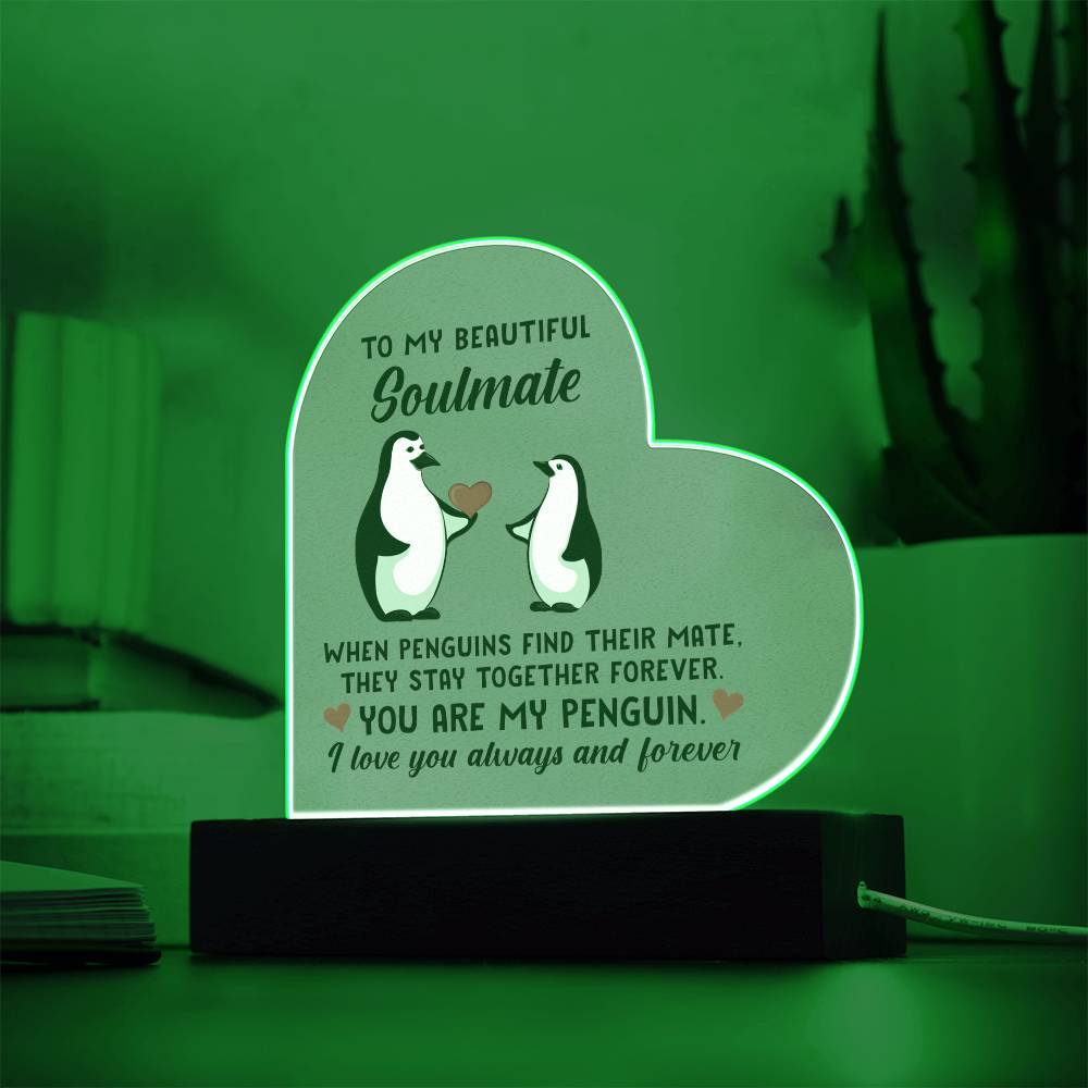 To My Soulmate You are My Penguin Acrylic Heart Plaque For Valentines Day/Anniversary Birthday Gift