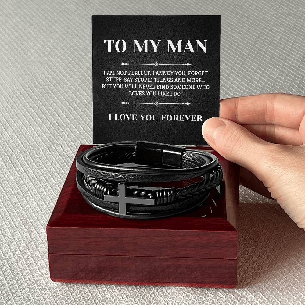 Leather cross bracelet for men Titanium steel Synthetic Leather
