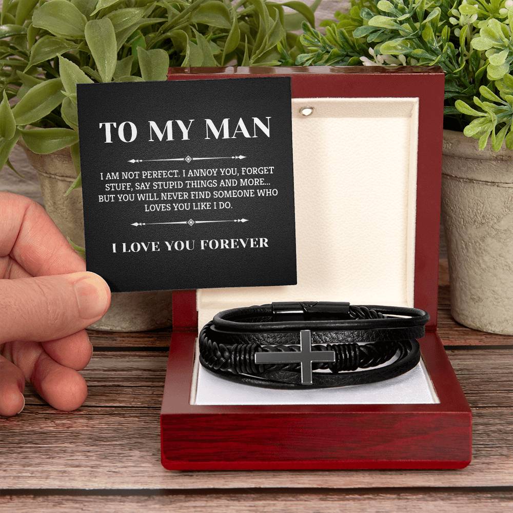 Leather cross bracelet for men Titanium steel Synthetic Leather