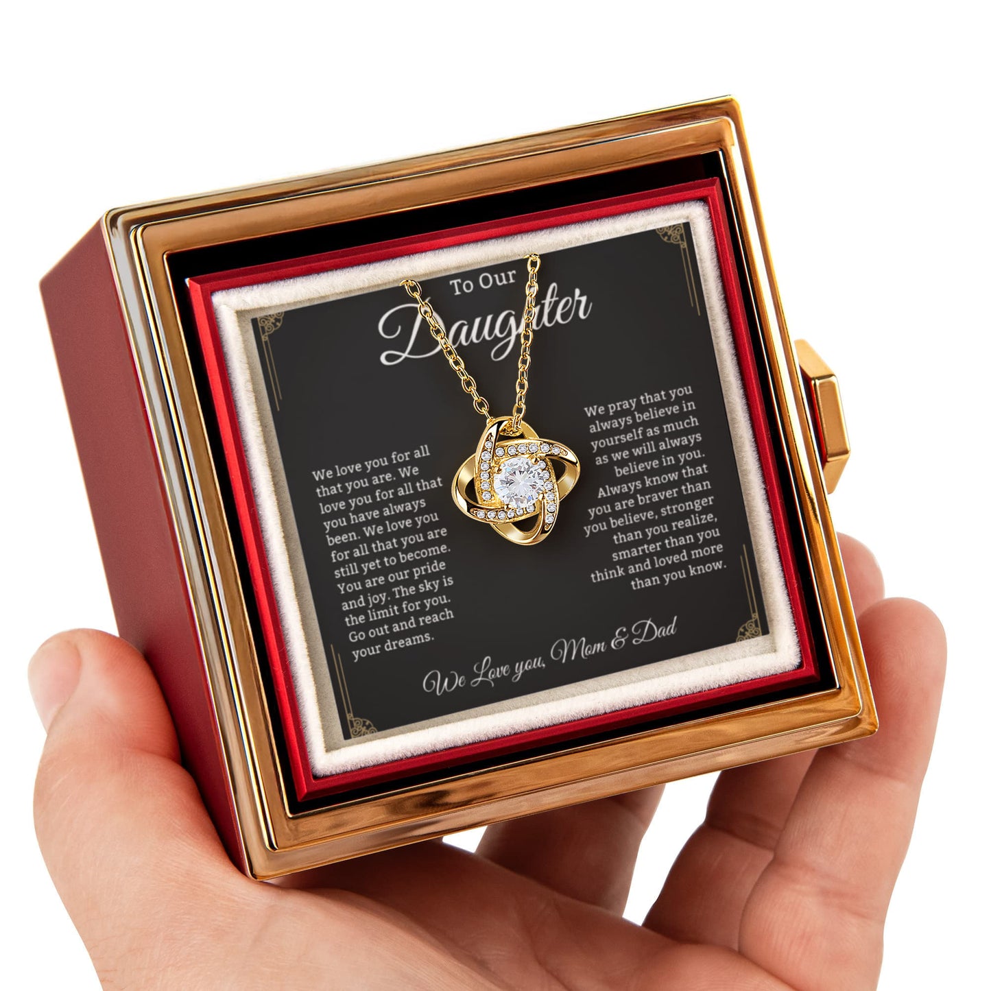 Daughter Necklace From Mom or Dad - Daughter Gift, Love Knot Necklace