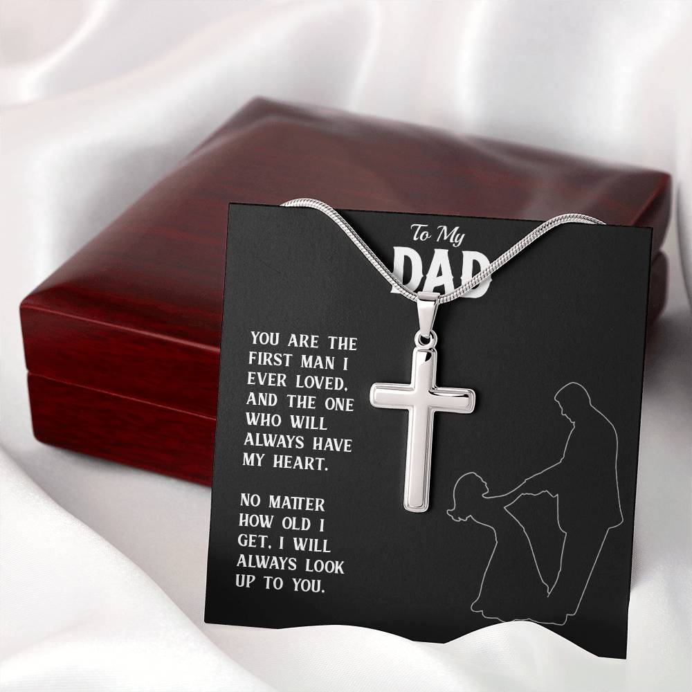 To My Dad Necklace From Son or Dad, I Love You Dad, Happy Fathers Day, Necklace with Message Card, Gift for Dad, Necklace, Birthday, Artisan Crafted Cross Necklace