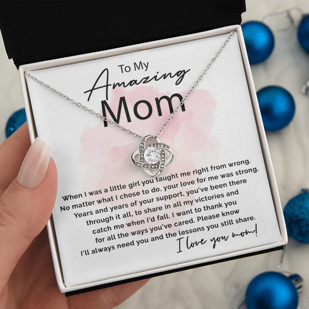 Love Knot Necklace Gift for Mom 14K White Gold Finish 18K Yellow Gold Finish
