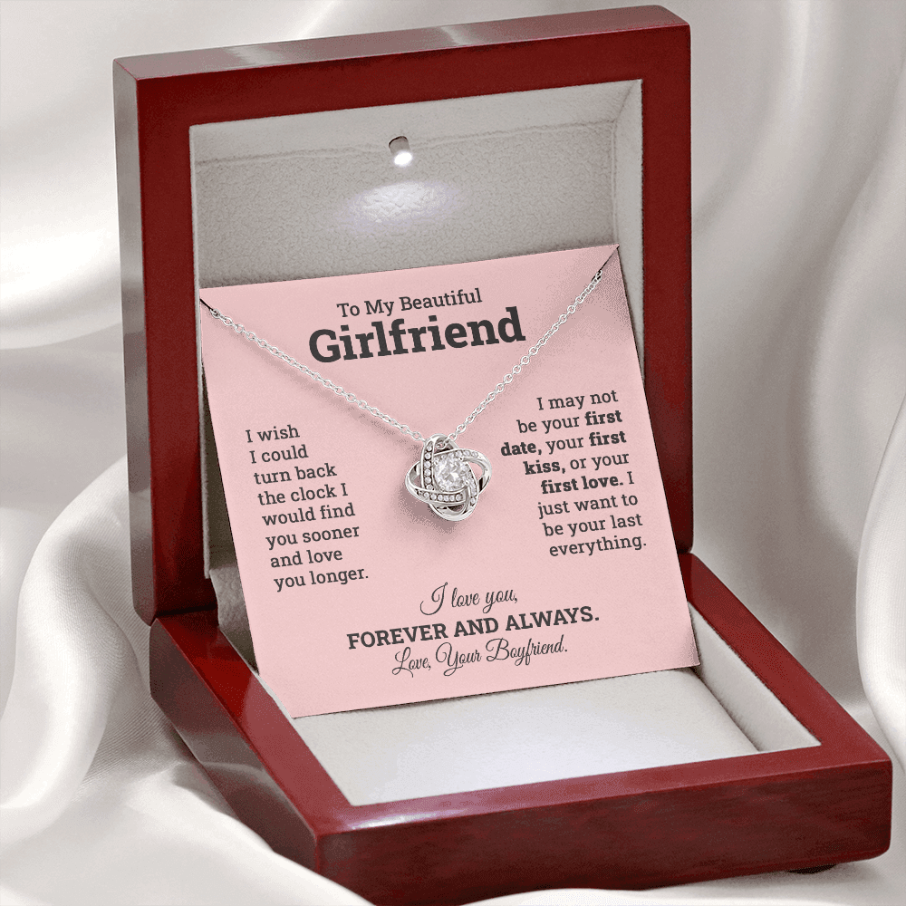 To My Girlfriend Love Knot Necklace Delicate and Meaningful Cubic zirconia stone