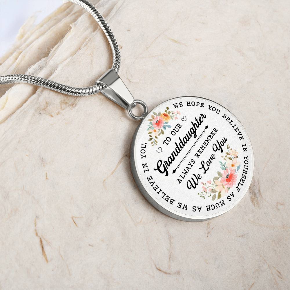 To My Granddaughter Circle Luxury Necklace From Grandma or Grandpa - Birthday, Christmas, Wedding, Graduation Gift From Grandfather or Grandmother