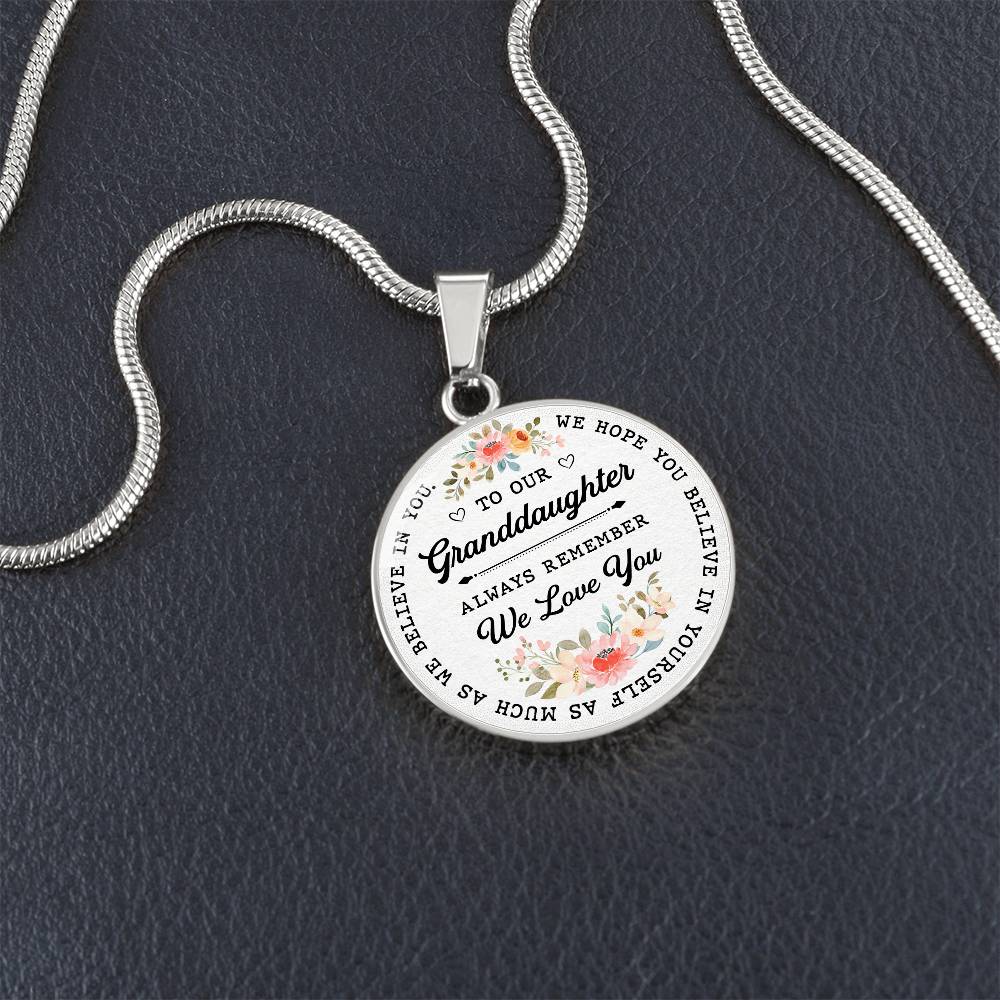 To My Granddaughter Circle Luxury Necklace From Grandma or Grandpa - Birthday, Christmas, Wedding, Graduation Gift From Grandfather or Grandmother