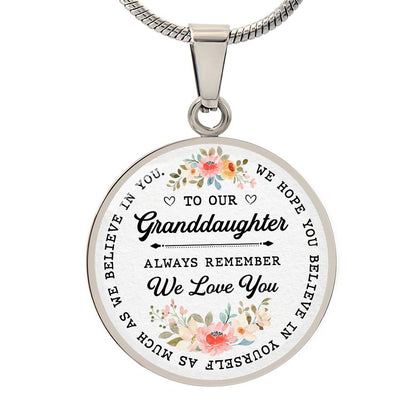 To My Granddaughter Circle Luxury Necklace From Grandma or Grandpa - Birthday, Christmas, Wedding, Graduation Gift From Grandfather or Grandmother