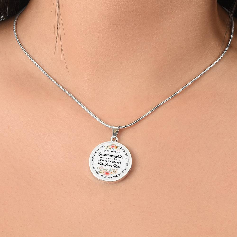 To My Granddaughter Circle Luxury Necklace From Grandma or Grandpa - Birthday, Christmas, Wedding, Graduation Gift From Grandfather or Grandmother