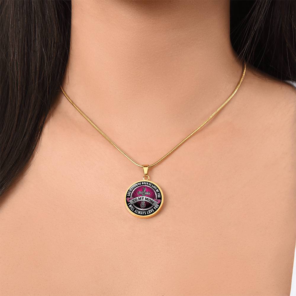 To My Mom Circle Luxury Necklace, Mother Gift, Mothers Day, Love My Mom, Gift For Mothers