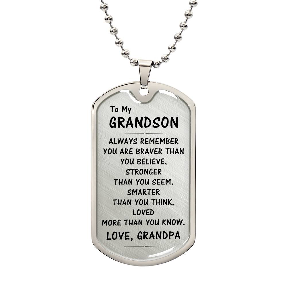 To My Grandson Gift From Grandpa, To My Grandson Necklace, Dog Tag Necklace Gifts for Grandson, Keepsake Gifts