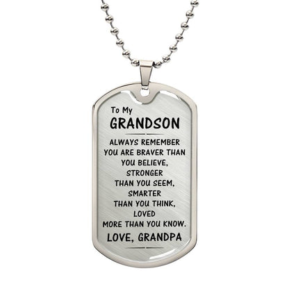 To My Grandson Gift From Grandpa, To My Grandson Necklace, Dog Tag Necklace Gifts for Grandson, Keepsake Gifts