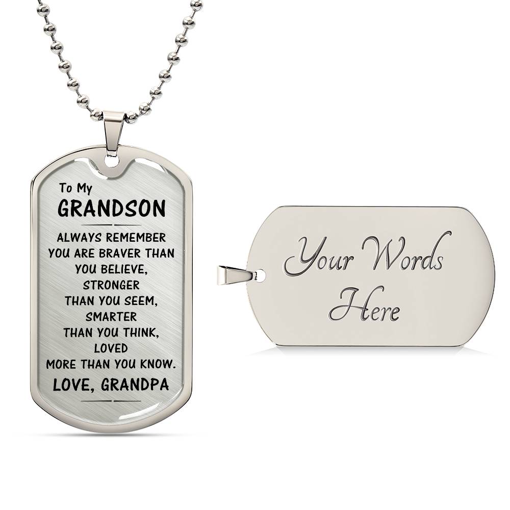 To My Grandson Gift From Grandpa, To My Grandson Necklace, Dog Tag Necklace Gifts for Grandson, Keepsake Gifts