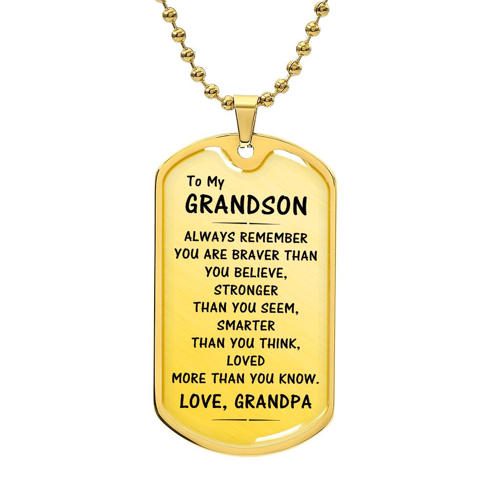 To My Grandson Gift From Grandpa, To My Grandson Necklace, Dog Tag Necklace Gifts for Grandson, Keepsake Gifts