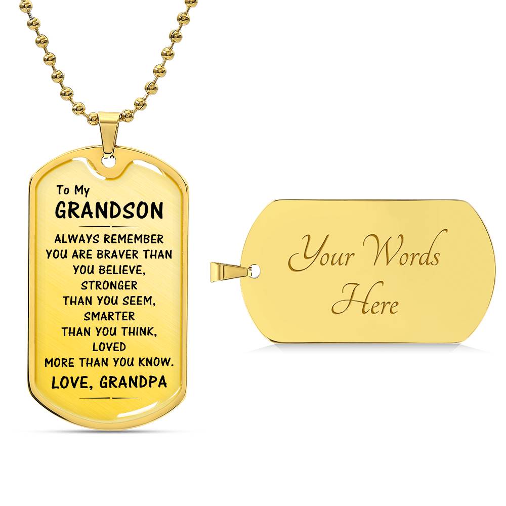 To My Grandson Gift From Grandpa, To My Grandson Necklace, Dog Tag Necklace Gifts for Grandson, Keepsake Gifts