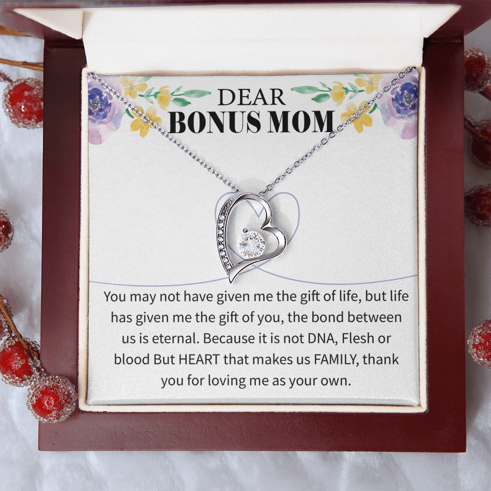 Bonus Mom Forever Love Necklace – Sterling Silver with Engraved Message