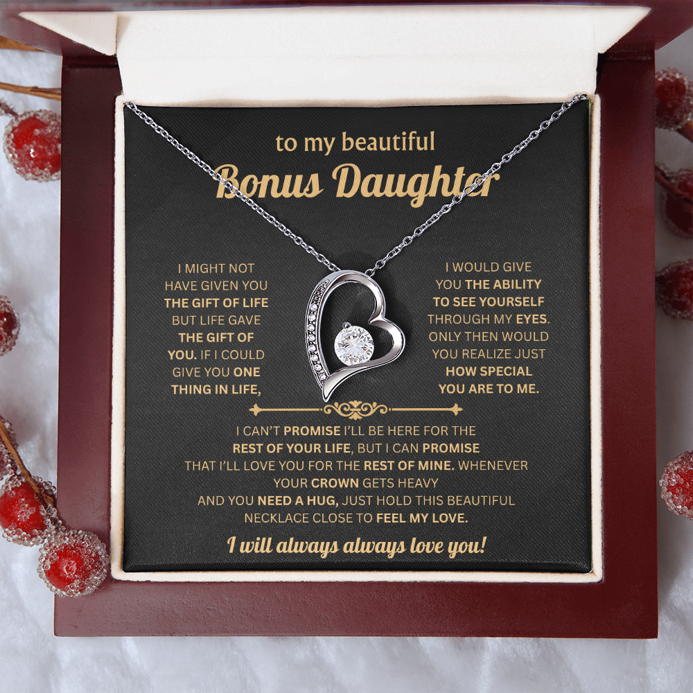 To My Bonus Daughter Necklace Gift From Bonus Mom Dad With Elegant Gift Box