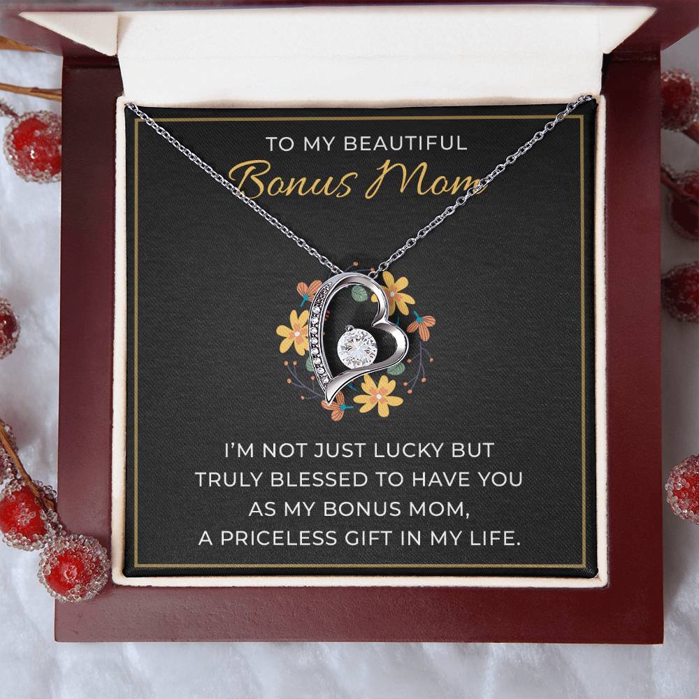 To My Beautiful Bonus Mom Necklace, White Gold Jewelry, Heartfelt Mother's Day & Birthday Gift, Special Present for Stepmom