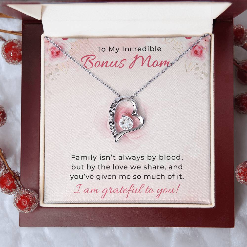 To My Incredible Bonus Mom Necklace, Forever Love Jewelry Gift, Heartfelt Birthday & Christmas Present from Son, Custom Mama Necklace