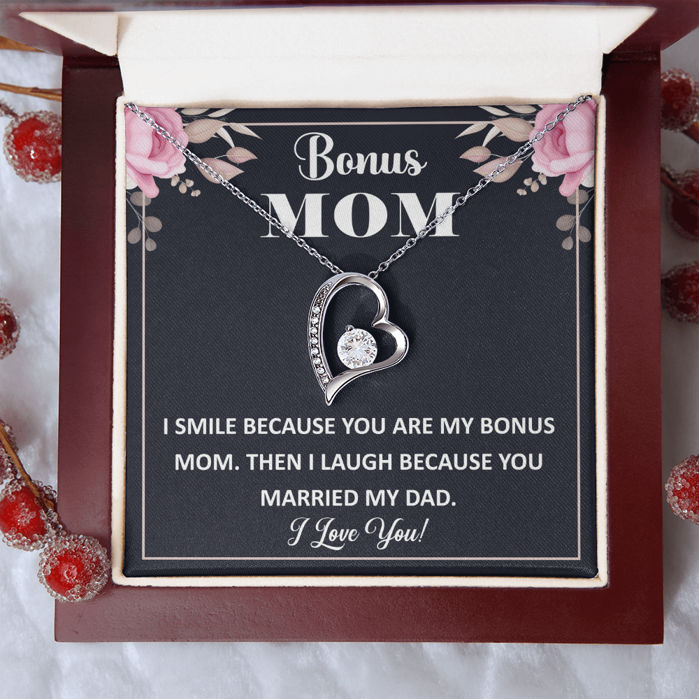 Bonus Mom Forever Love Necklace – Sterling Silver with Engraved Message