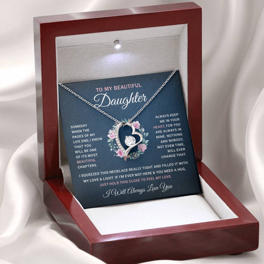 Daughter Gift From Mom, Mother Daughter Necklace Birthday Graduation Christmas Jewelry Gifts For My Beautiful Daugther Adult Daughter with Message Card and Gift Box