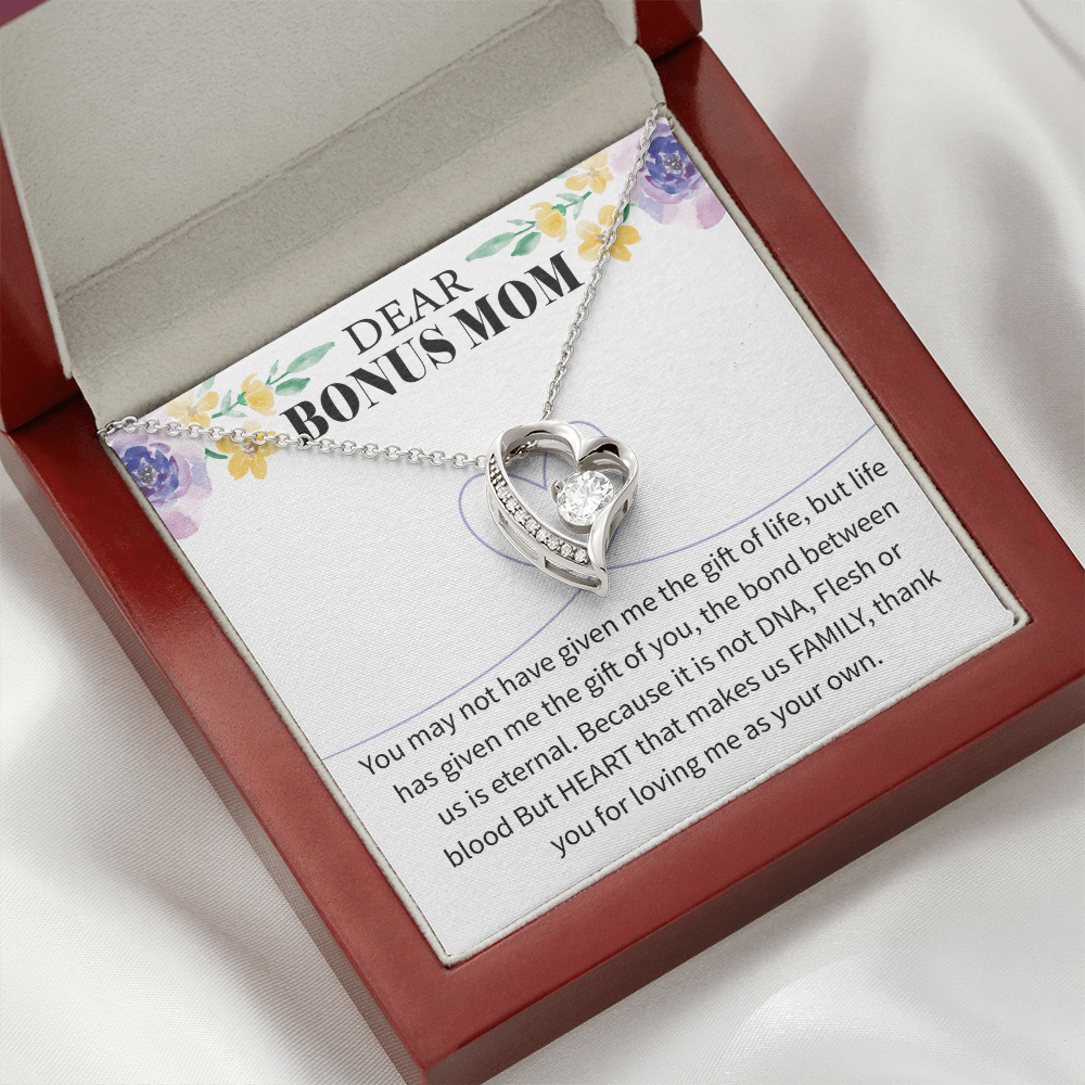 Bonus Mom Forever Love Necklace – Sterling Golden with Engraved Message