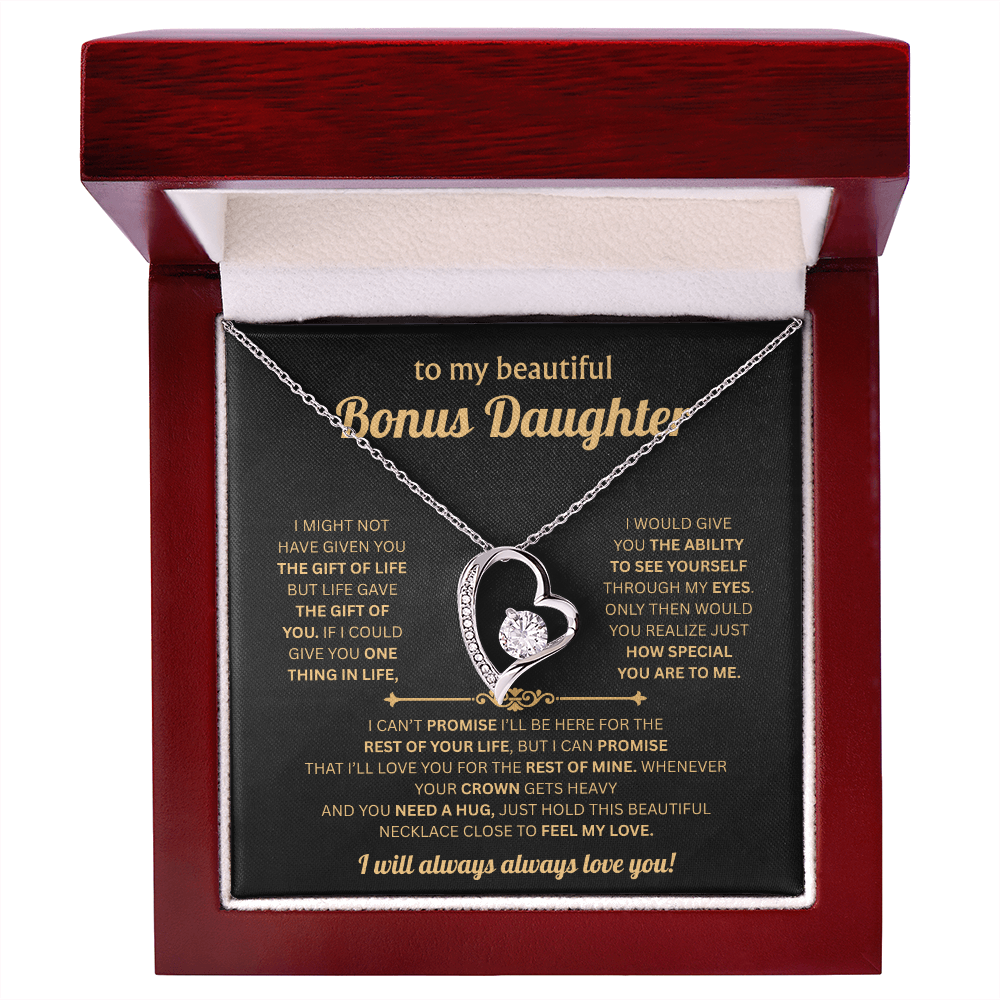 To My Bonus Daughter Necklace Gift From Bonus Mom Dad With Elegant Gift Box