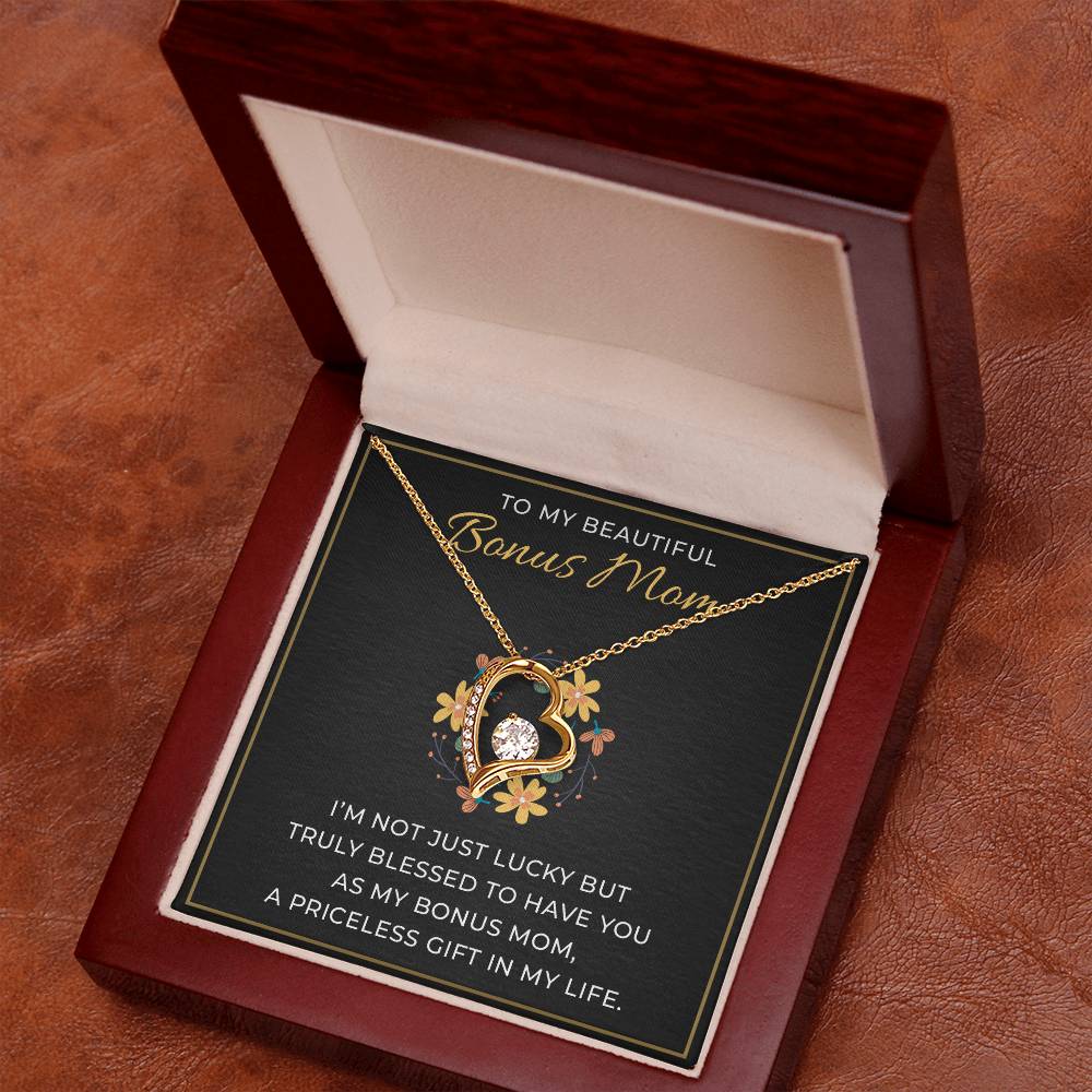 To My Beautiful Bonus Mom Necklace, White Gold Jewelry, Heartfelt Mother's Day & Birthday Gift, Special Present for Stepmom