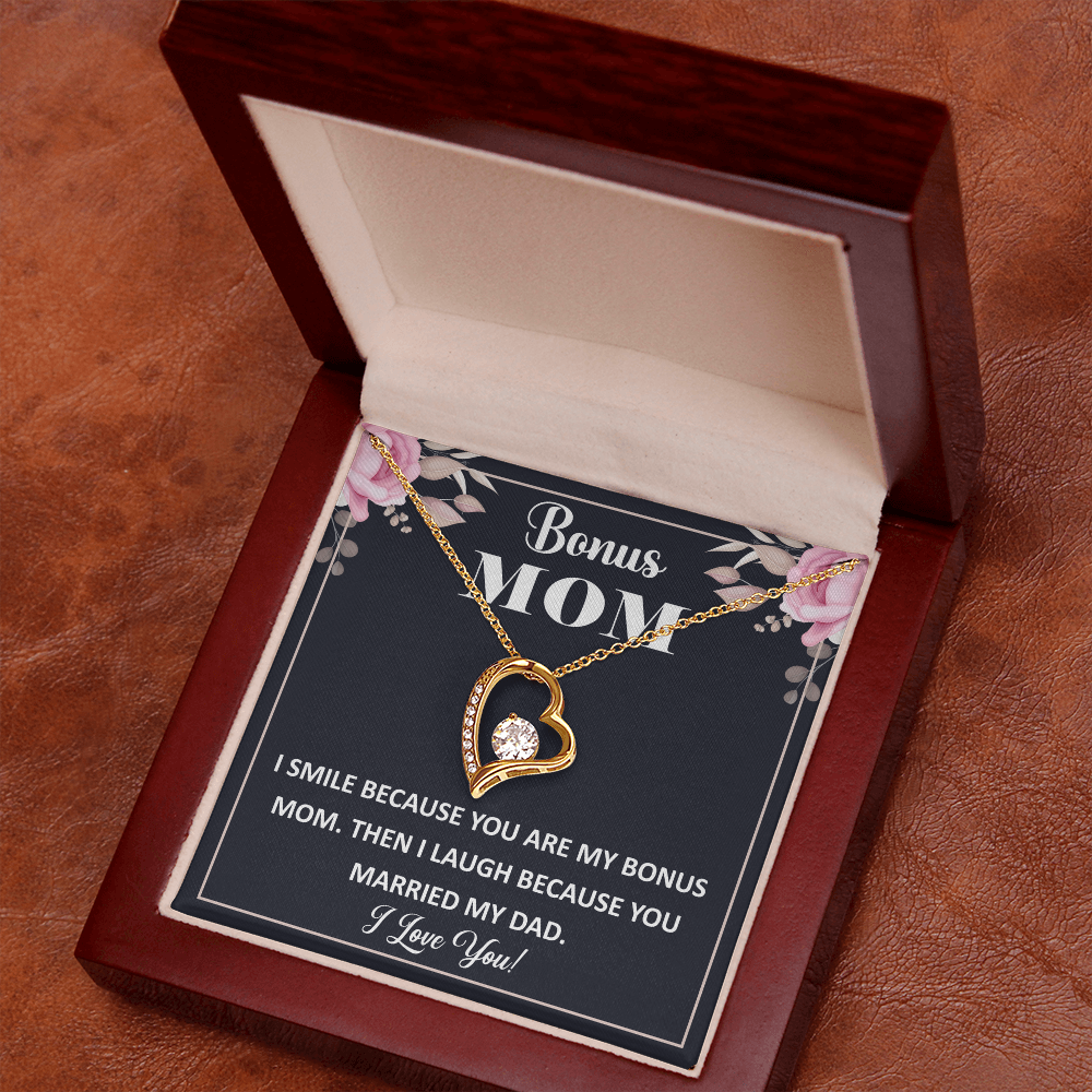 Bonus Mom Forever Love Necklace – Sterling Golden with Engraved Message