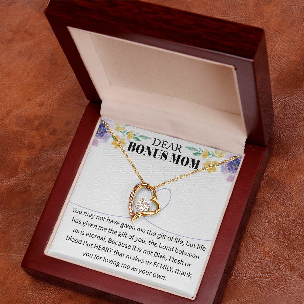 Bonus Mom Forever Love Necklace – Sterling Golden with Engraved Message