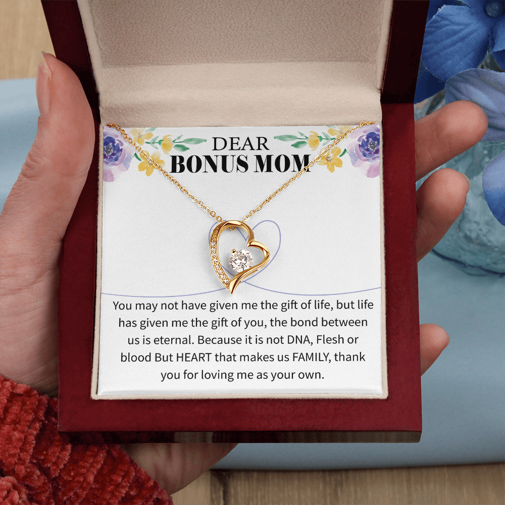 Bonus Mom Forever Love Necklace – Sterling Golden with Engraved Message