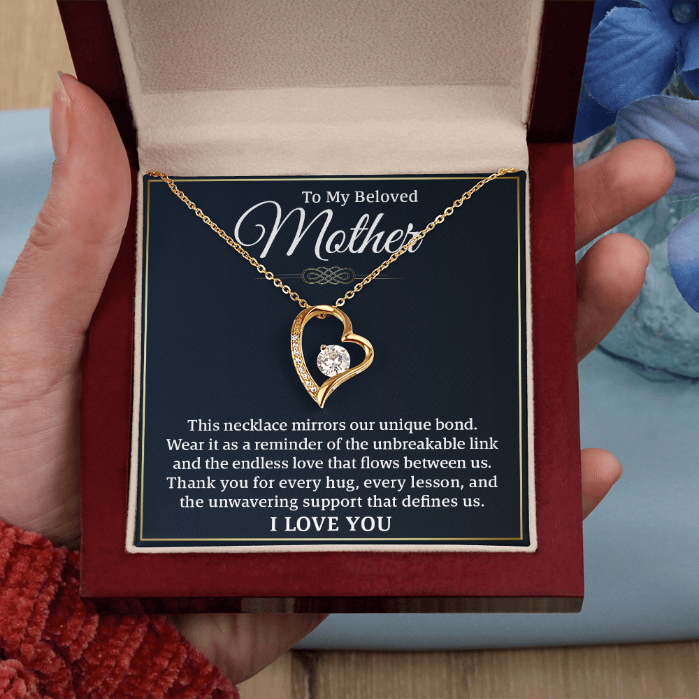 To My Beloved Mother – Forever Love Necklace: A Beautiful Valentine's Day Gift Symbolizing Our Unbreakable Bond and Endless Love